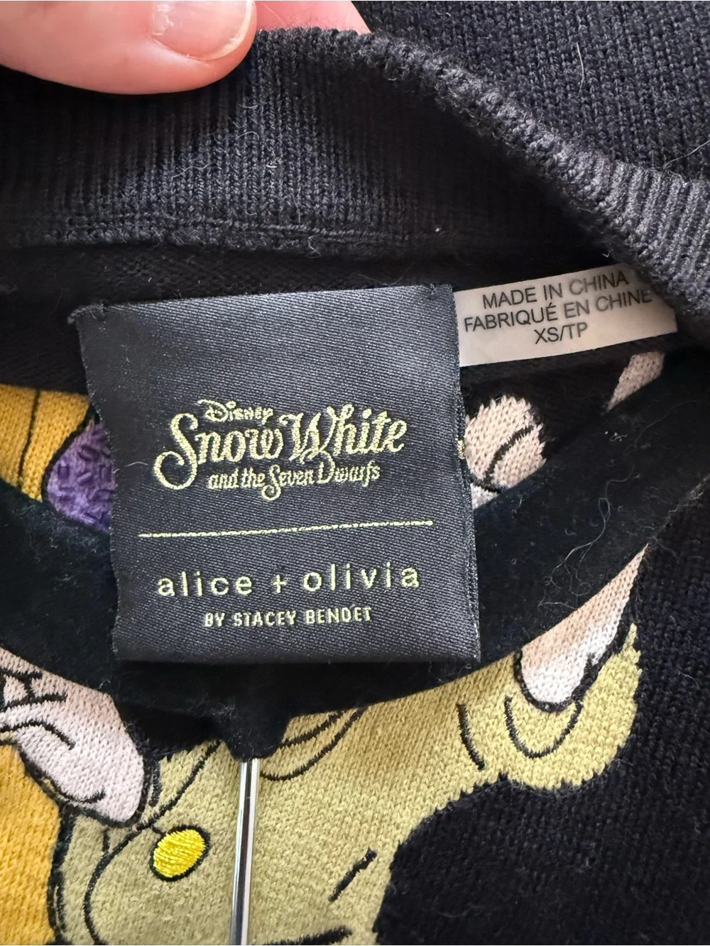 Alice + Olivia Black Sweater with Snow White & Dwarfs Embroidery